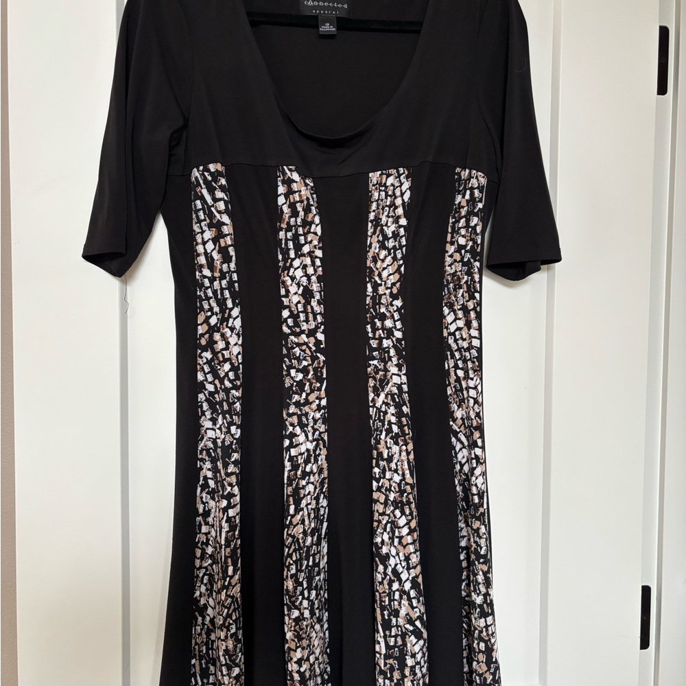 Black Brown and White Patterned Women's Dress